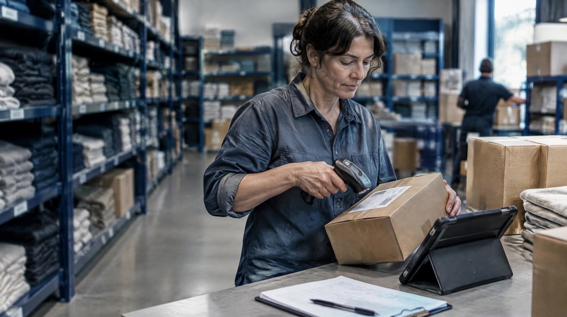 A warehouse team member preparing a customer order