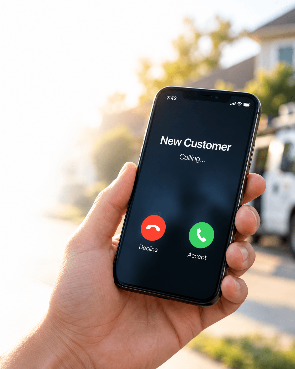 A new customer calling a service business on a mobile phone