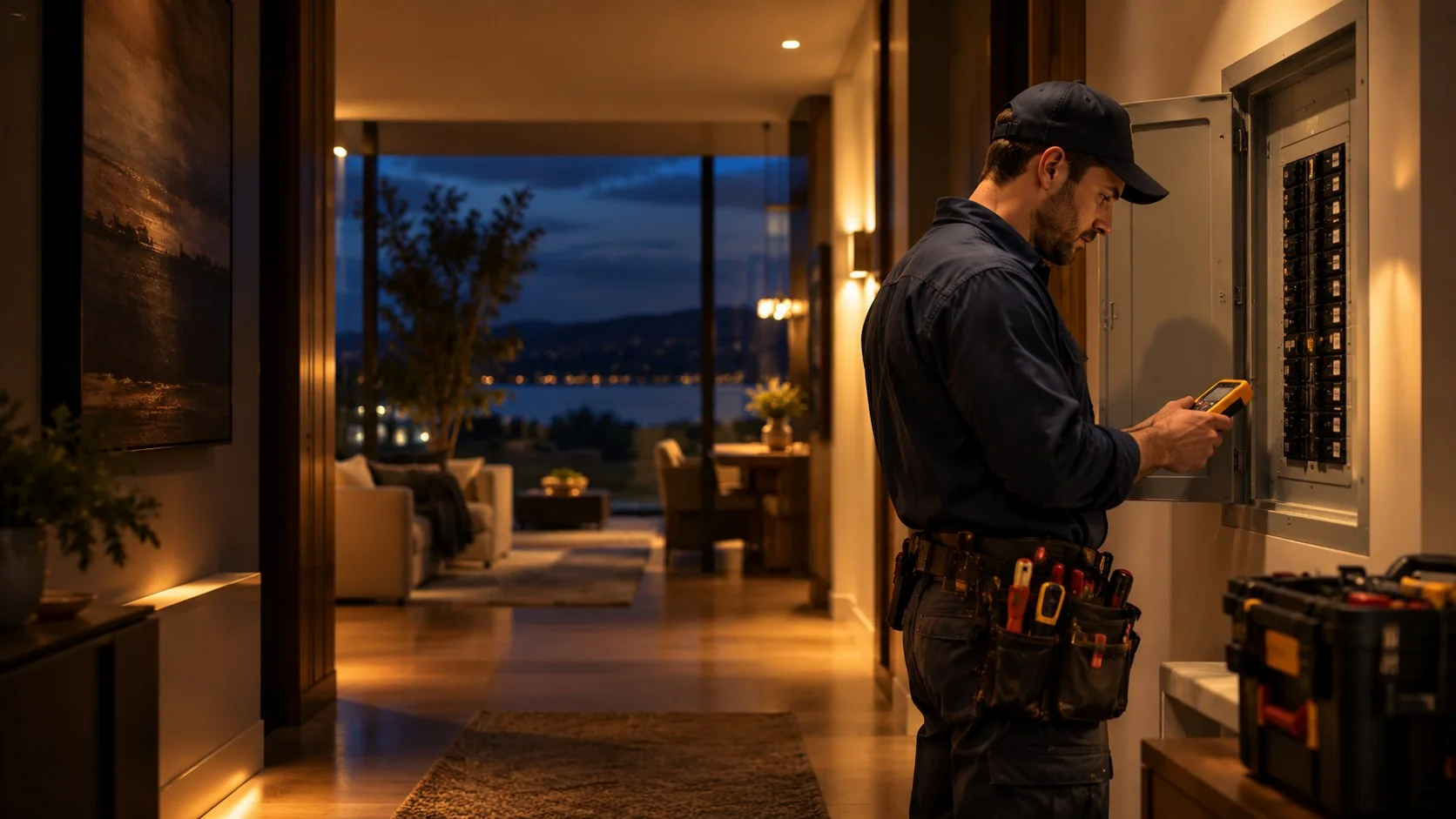 Electrician inspecting a residential panel